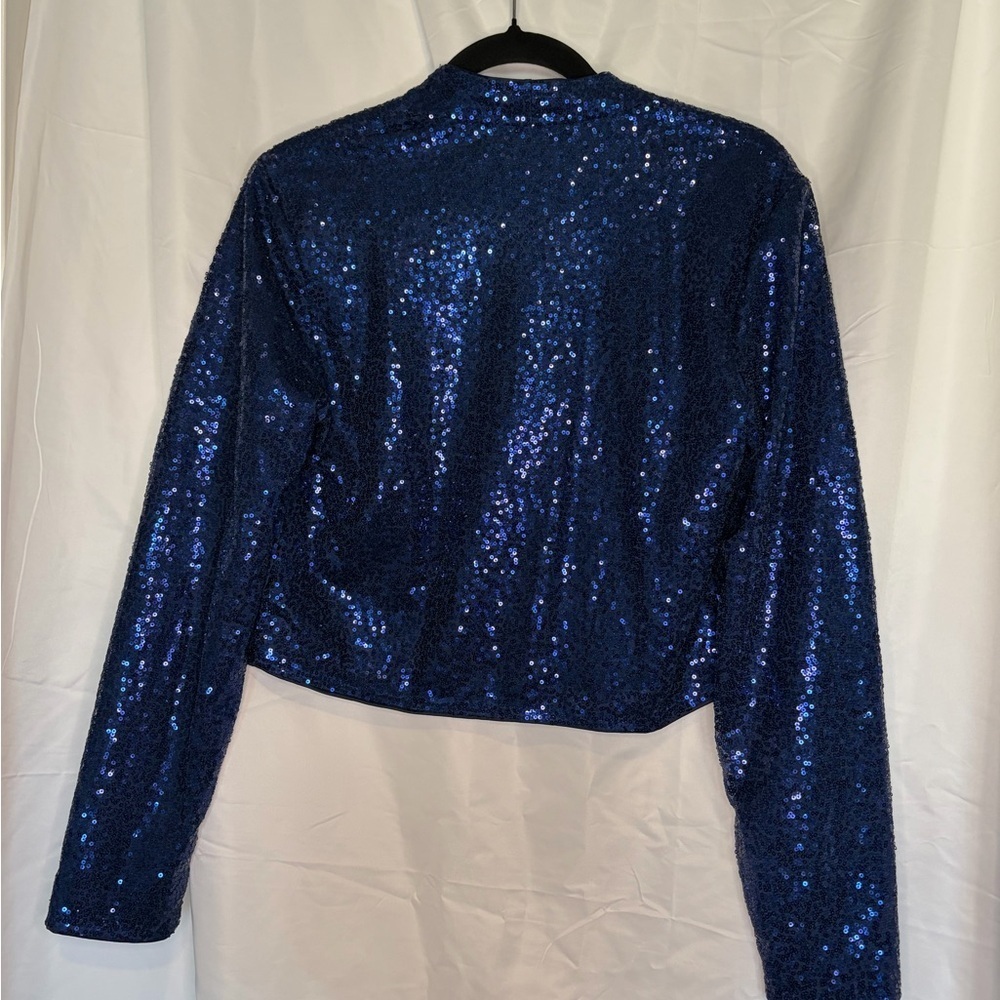 KANCY KOLE Women's Sequin Shrug Long Sleeve Open Front Cropped Bolero Jacket. - Picture 4 of 6